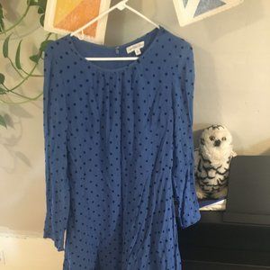 Emily and Finn Elinor Long Sleeve Blue Flocked Spot Dress UK 14 (Size 12 US)